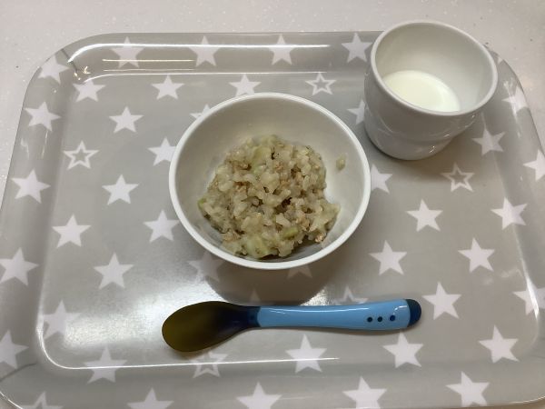 おやつ離乳食中期Bさつまいもとひき肉の混ぜごはん