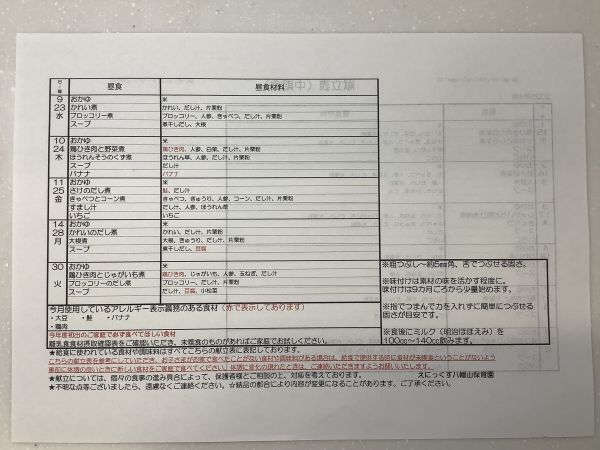 ☆4月の献立《離乳食中期》☆