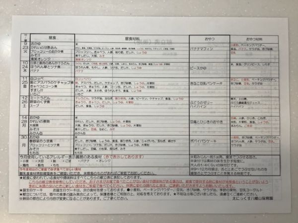 ☆4月の献立《離乳食後期》☆