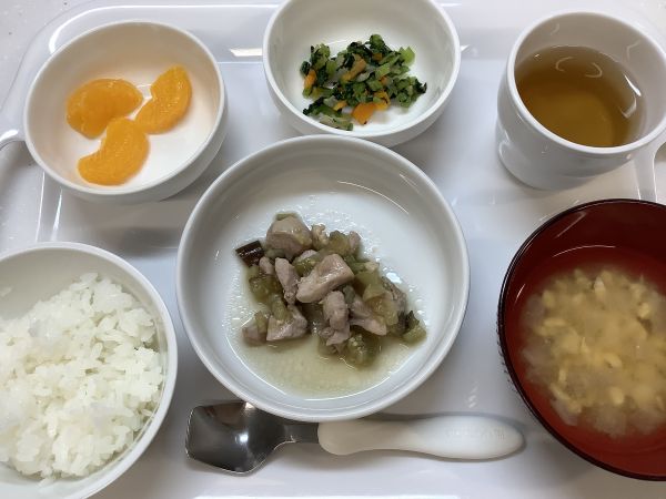 ナスと鶏もも肉の煮物です《常食》