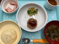 《常食》《アレルギー除去食》昼食は、ハンバーグです。