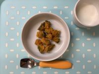 《常食》《アレルギー除去食》おやつは、かぼちゃのあべかわです。